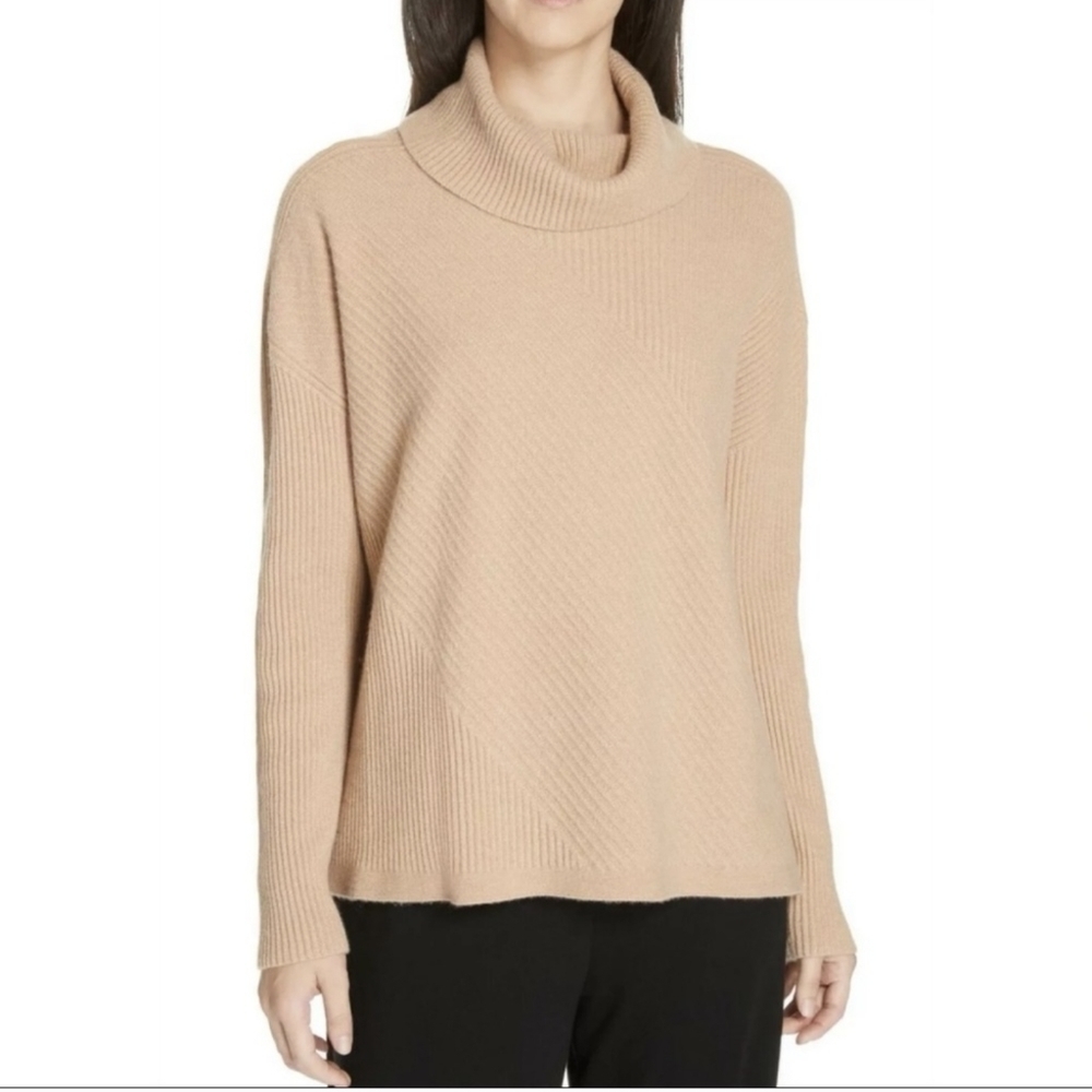 Eileen Fisher | Rib Knit Cashmere Turtleneck Sweater in Camel US